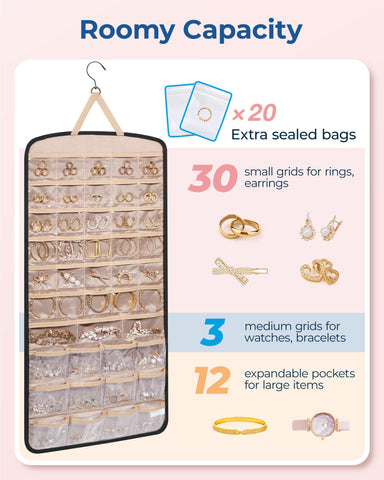 BagSMART transparent pockets with anti-tarnish bags for safe storage