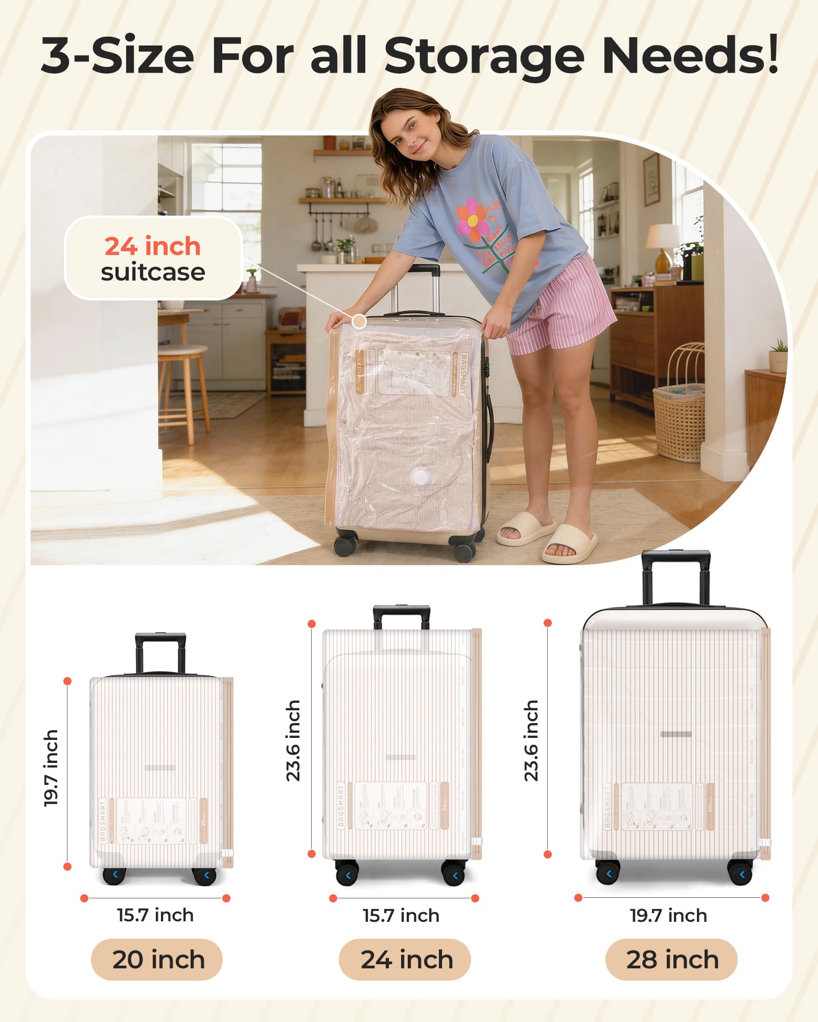 BagSmart high-speed compression demonstrates 4000Pa power for quick shrinking.