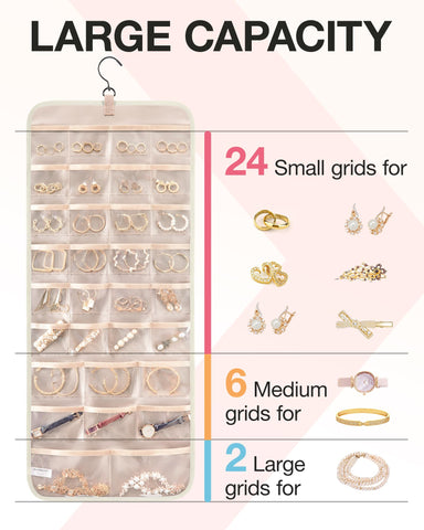 BAGSMART necklaces on wave-shaped hooks to prevent tangling.