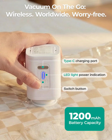 BAGSMART portable wireless pump for fast on-the-go compression.
