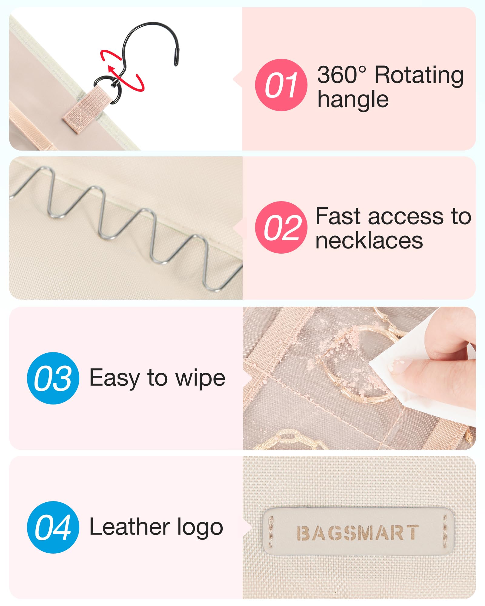 BAGSMART transparent pocket grid lets you see items at a glance.
