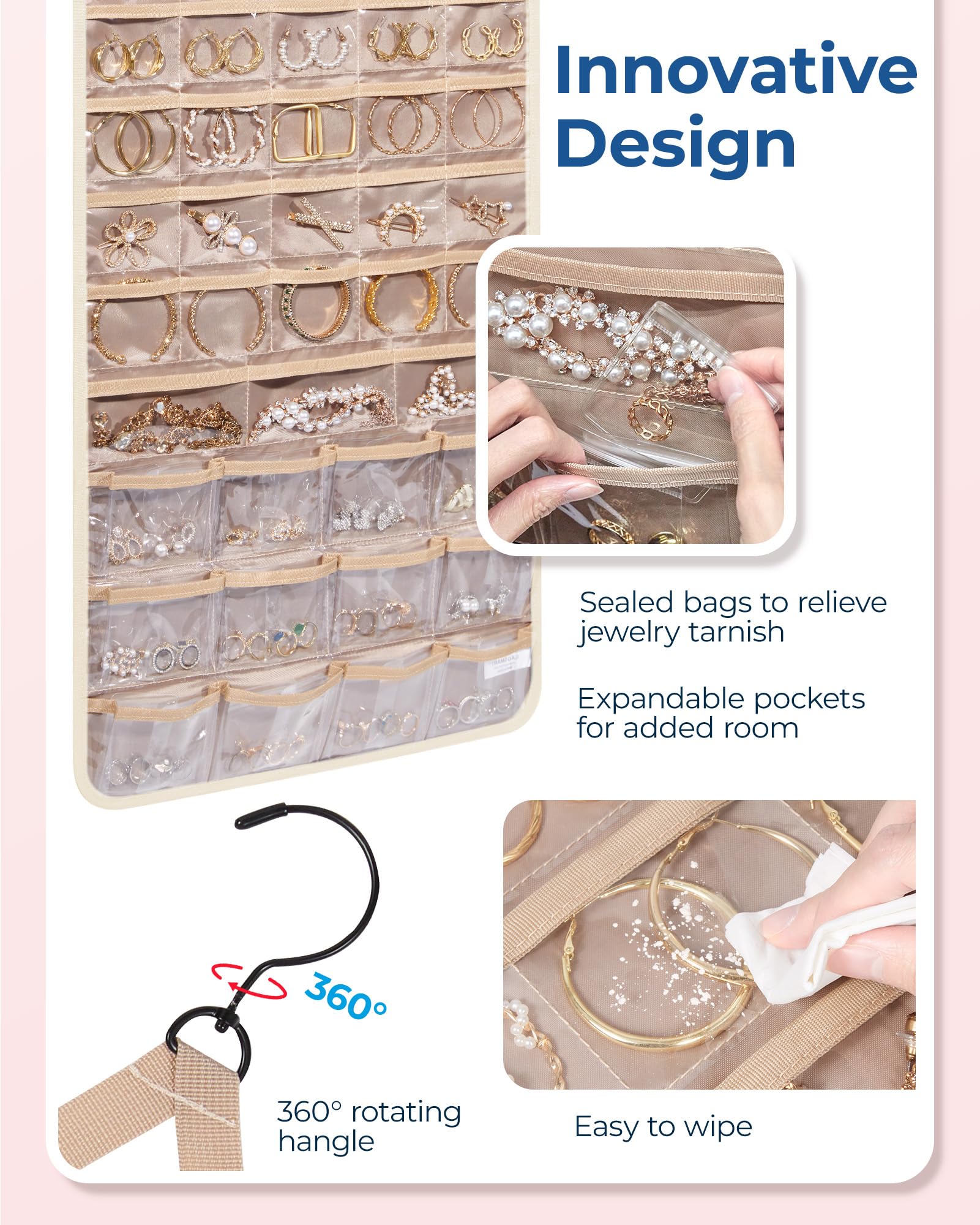 Transparent pockets and sealed pouches improve visibility and travel protection.