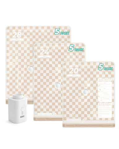 BAGSMART travel vacuum seal bags set with pump for compact packing on trips.