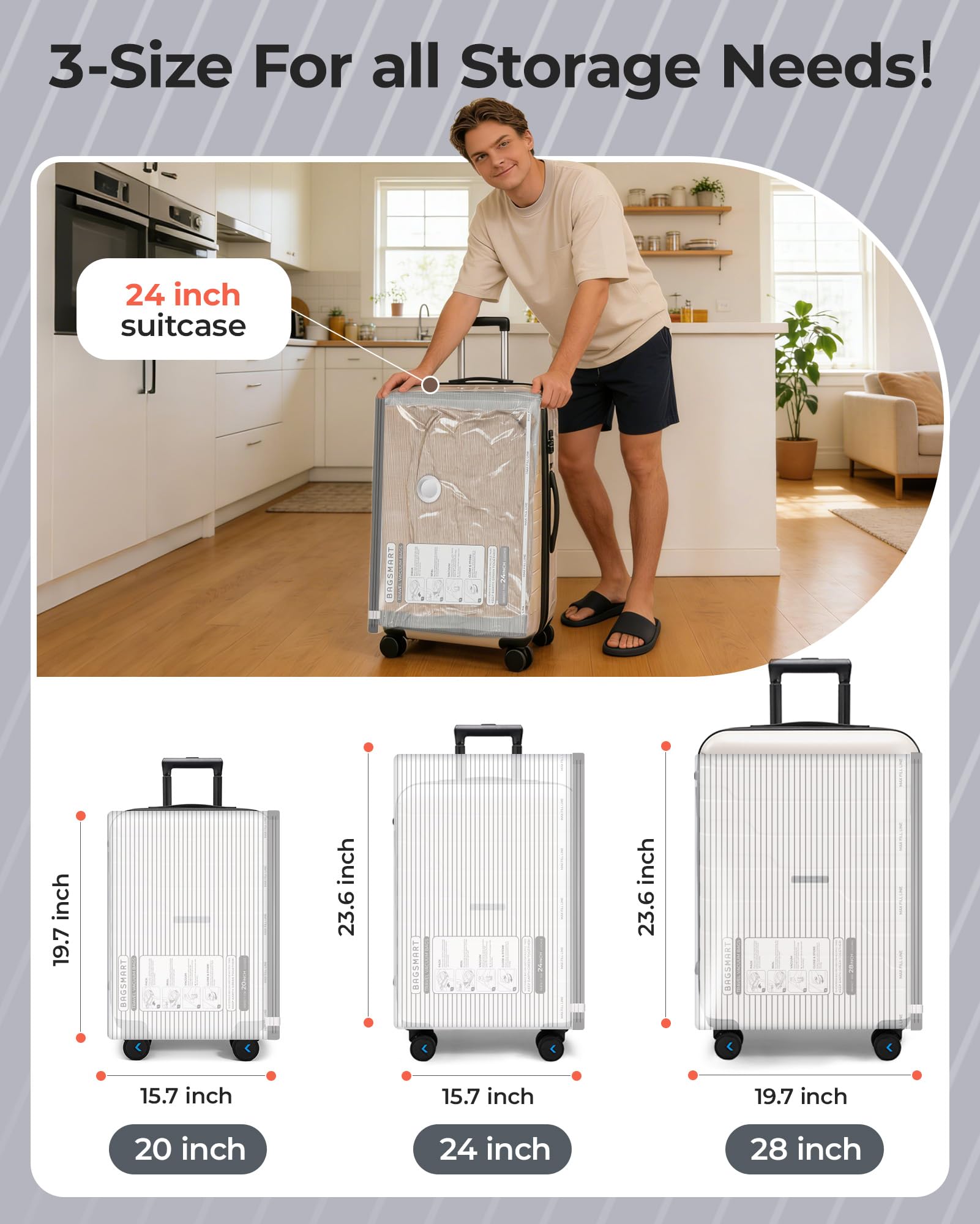 BAGSMART 4000Pa high-speed compression for quick, tight packing.