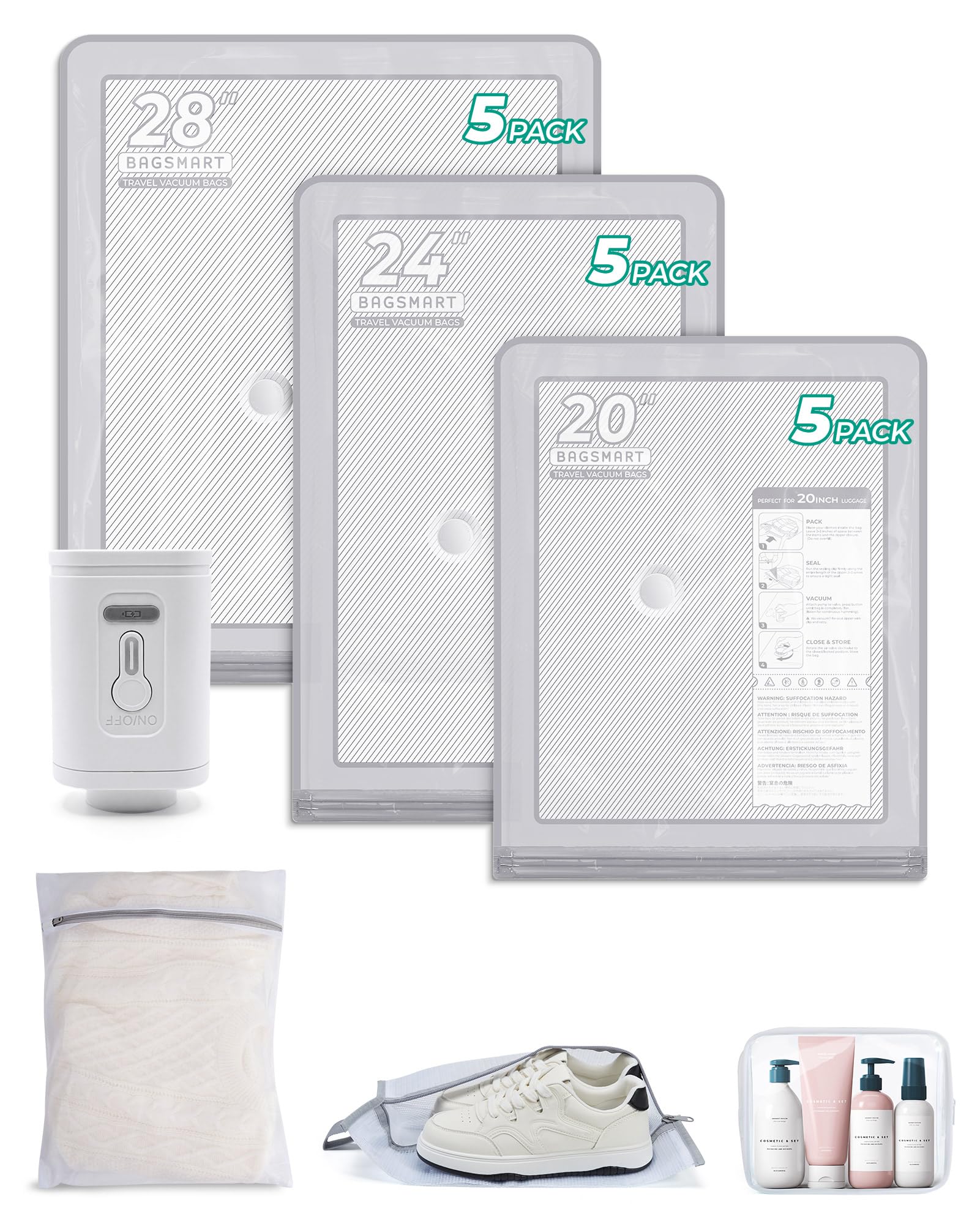 BAGSMART vacuum bags in use saving closet space for outfits.
