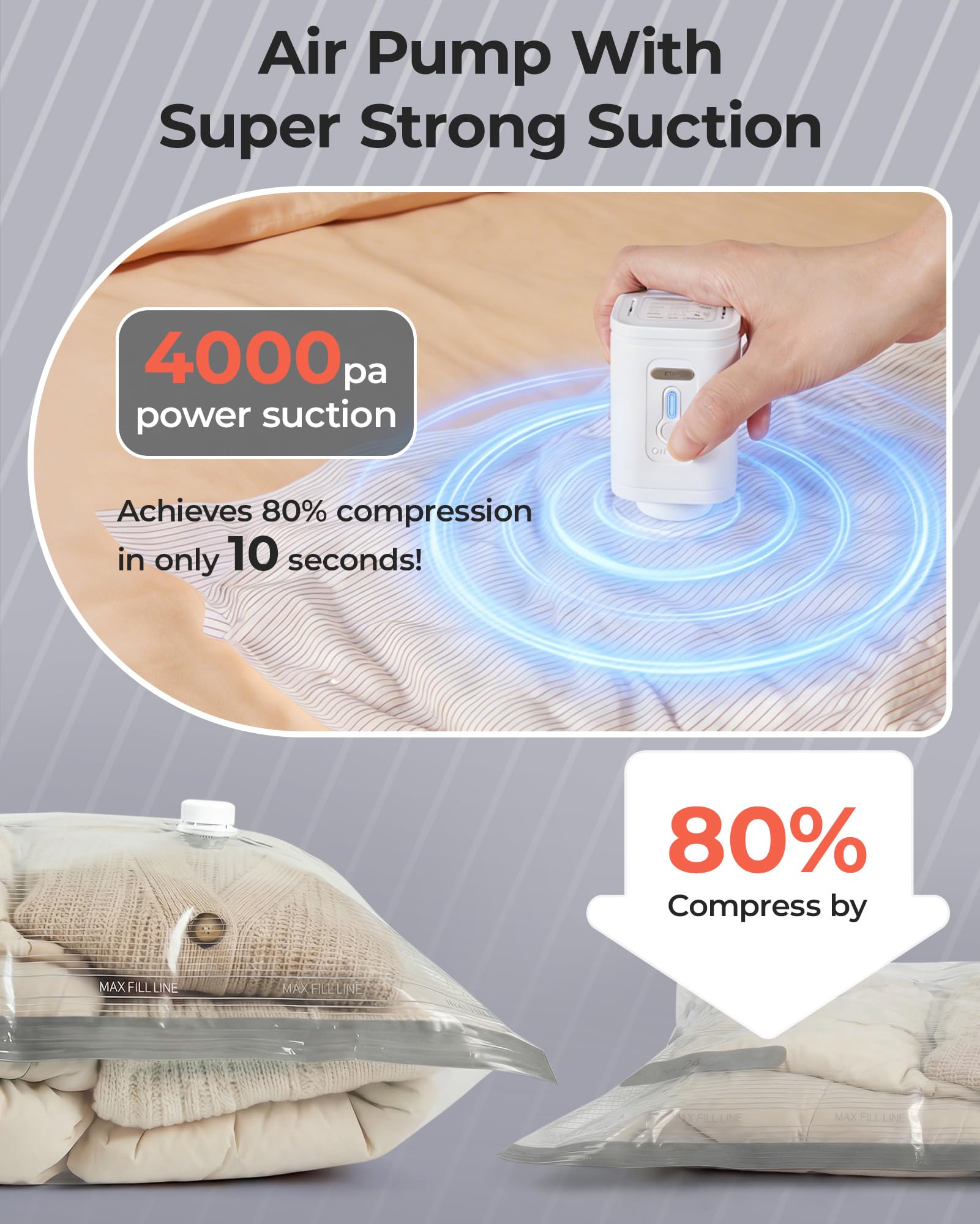 BAGSMART vacuum bags made of PA+PE for durable airtight protection.