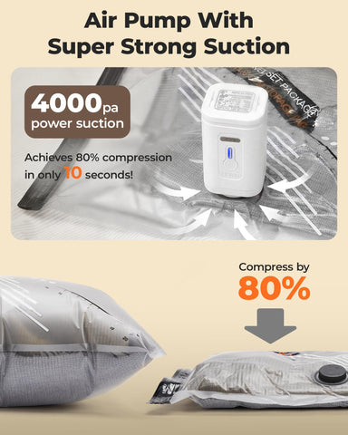BAGSMART vacuum bags in three sizes save space during travel.