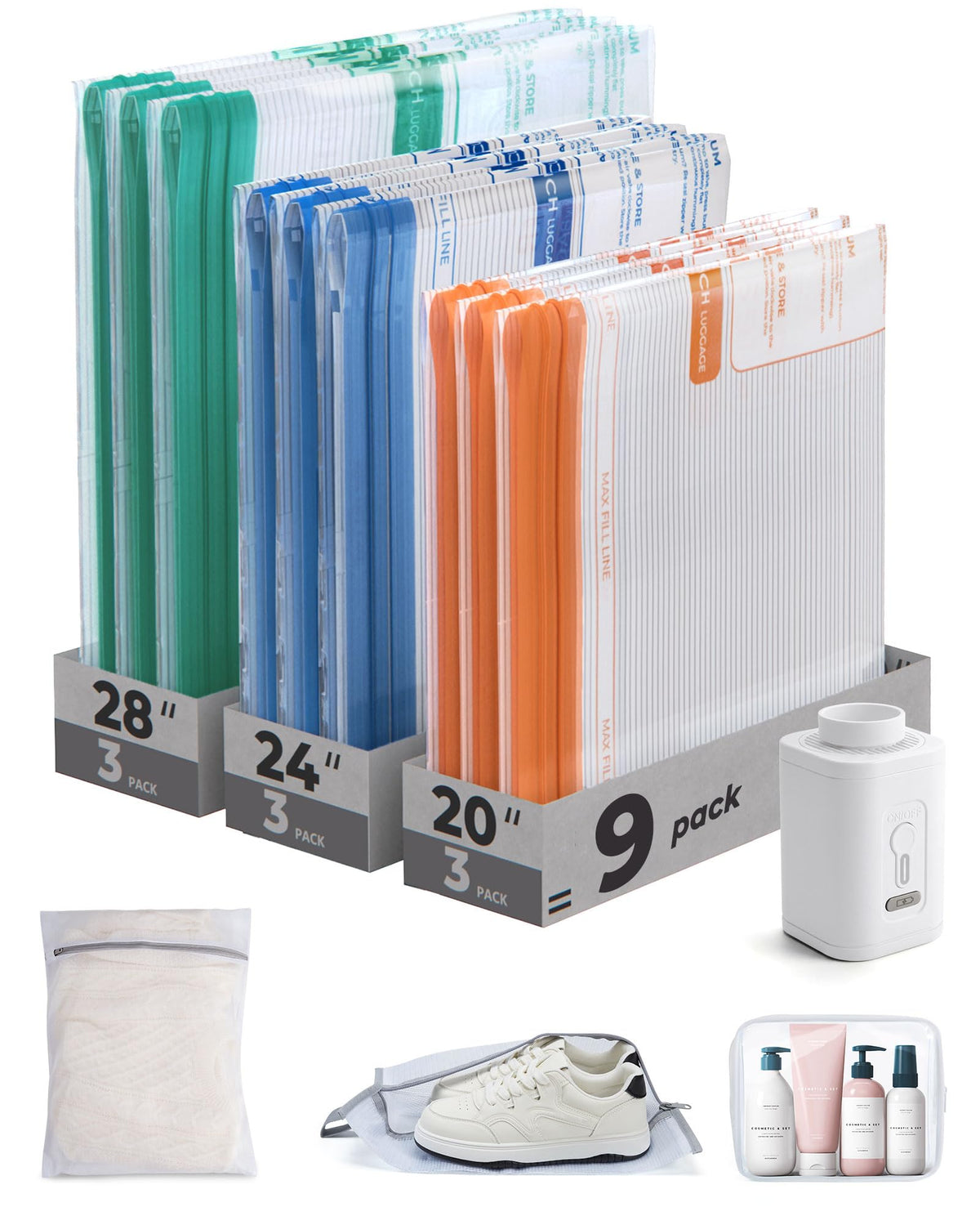 BAGSMART travel vacuum bags kit with color-coded sizes for organized packing.