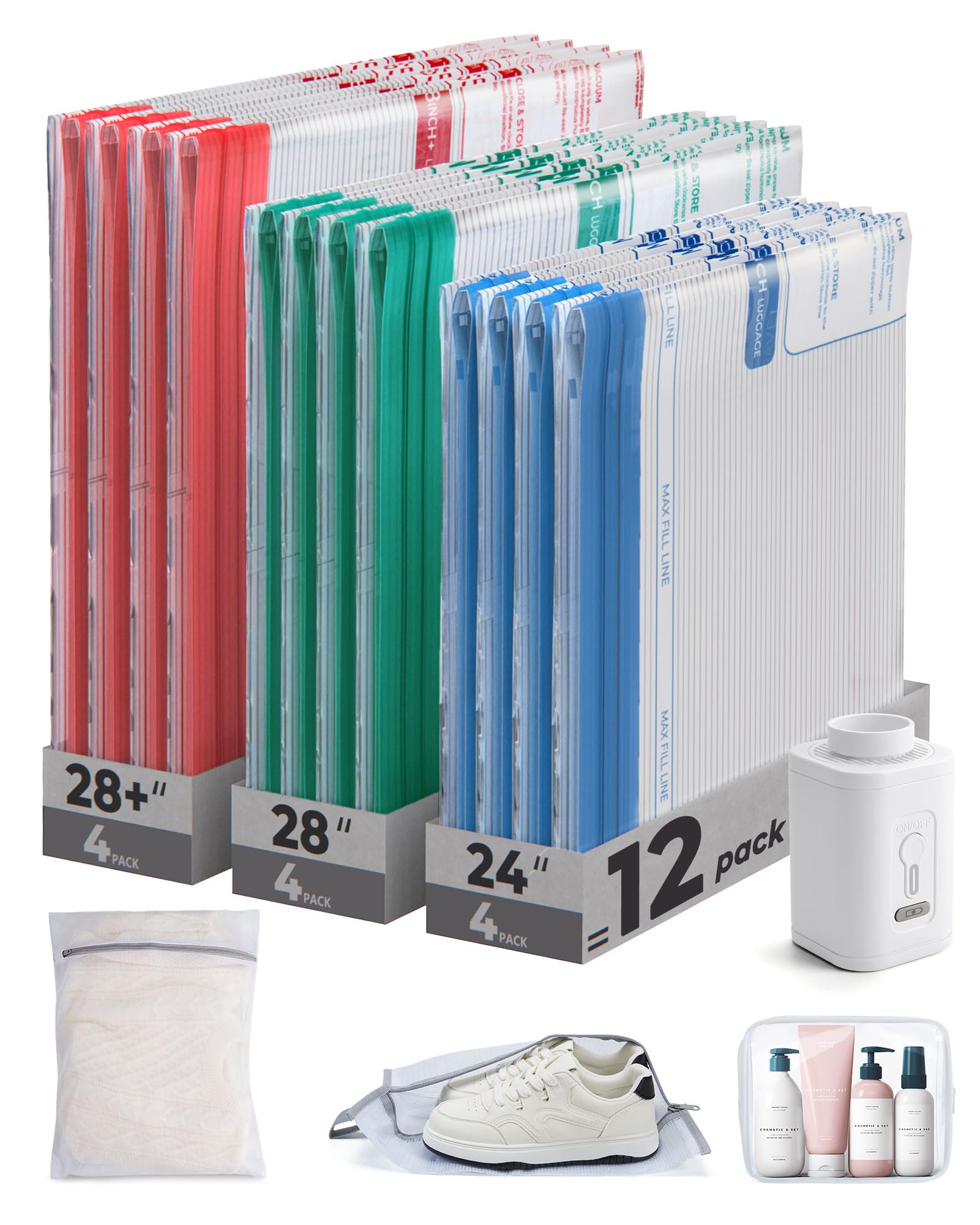 BAGSMART Vacuum Bags travel kit with color-coded sizes for quick organization.