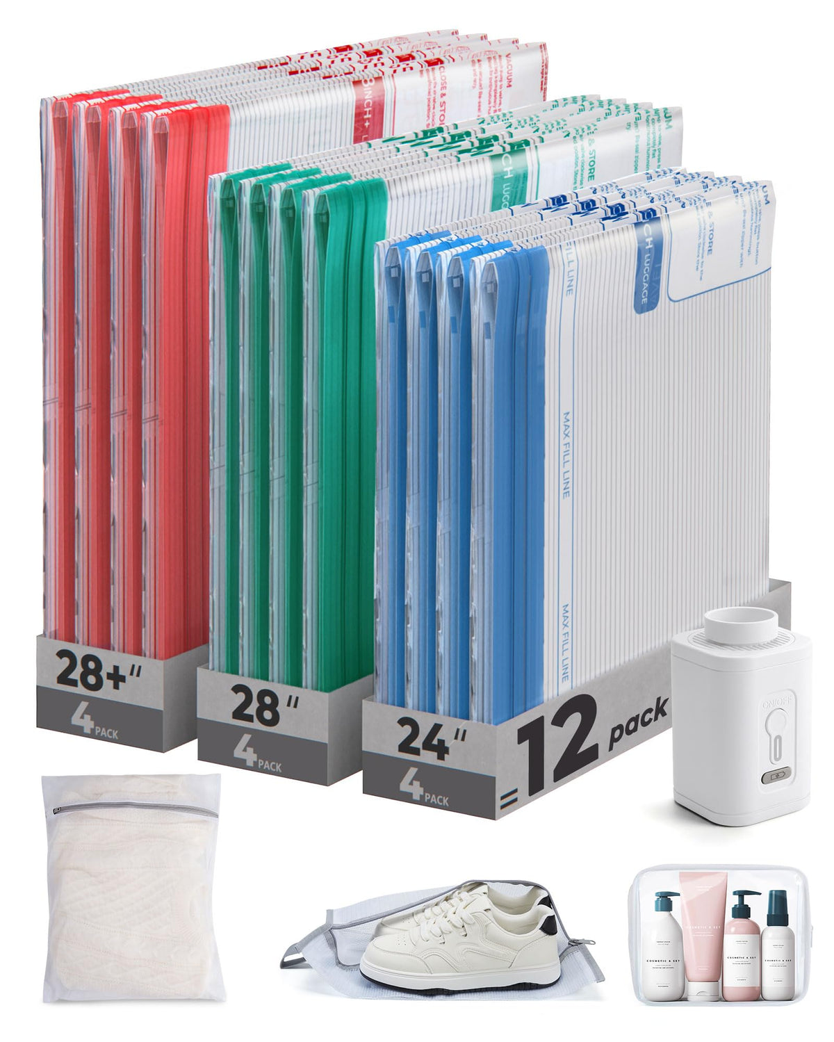 BAGSMART Vacuum Bags travel kit with color-coded sizes for quick organization.