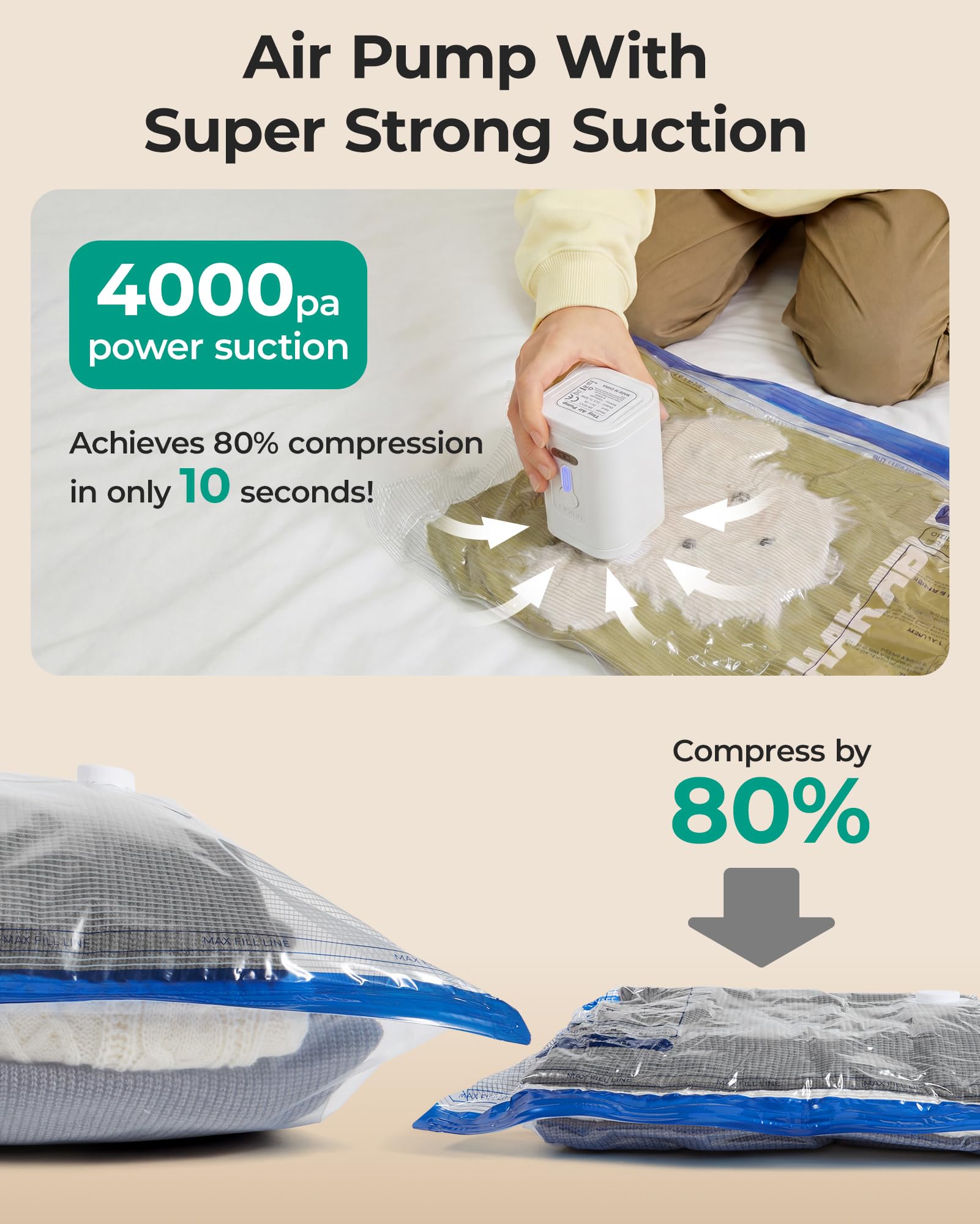 BAGSMART wide-mouth storage bags easily accommodate bulky garments for quick packing.
