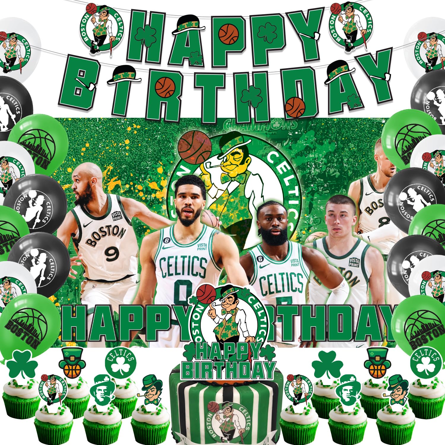 Bahteliv Boston banner for Celtics party decor and photo backdrop.