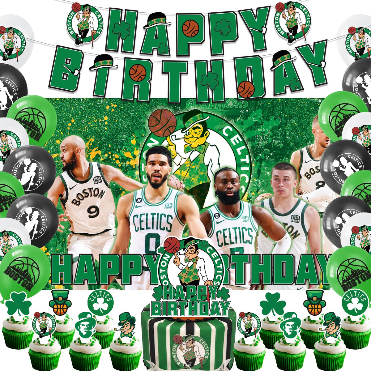 Bahteliv Boston banner for Celtics party decor and photo backdrop.