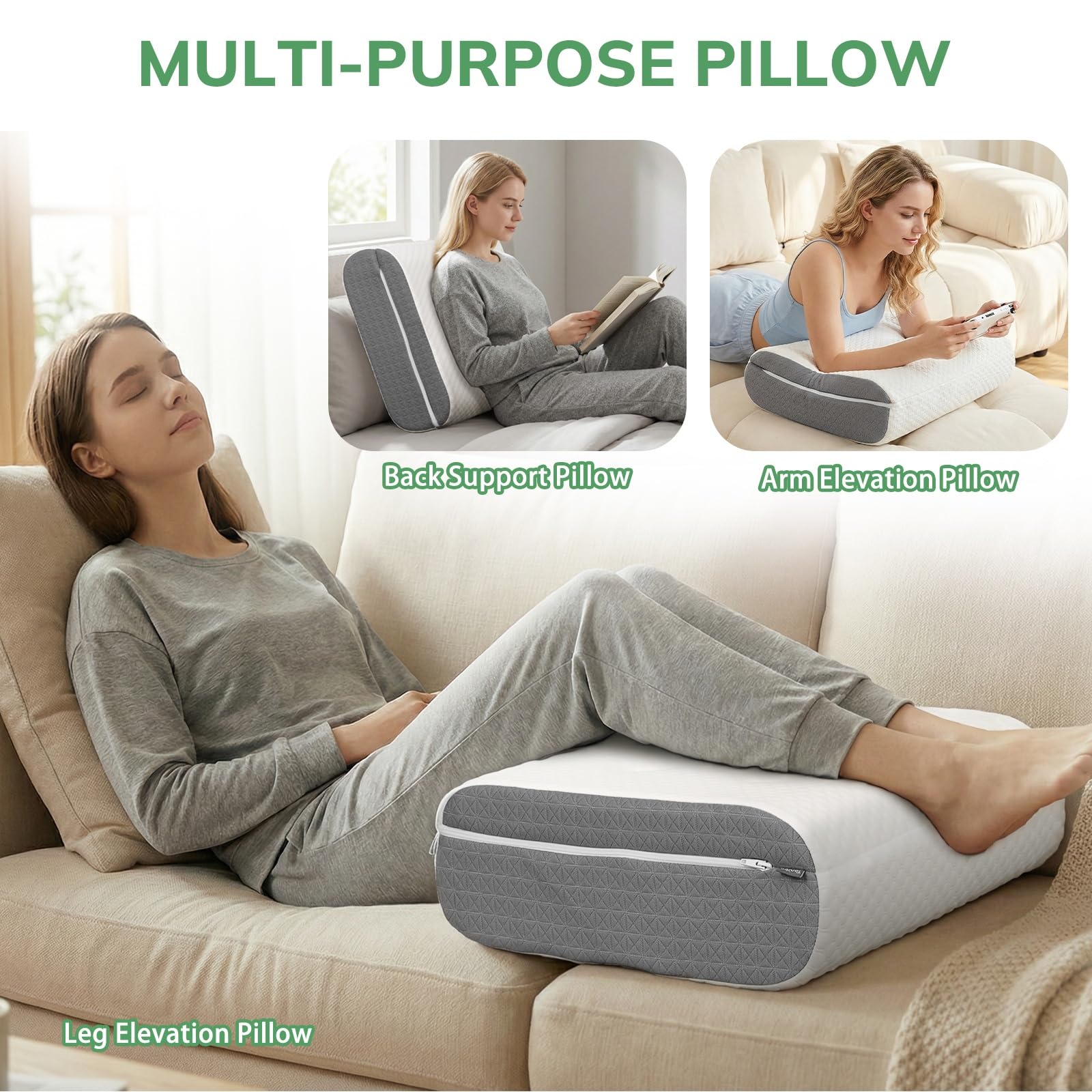 baibu leg elevation pillow wedge aids upright positioning for reflux comfort.