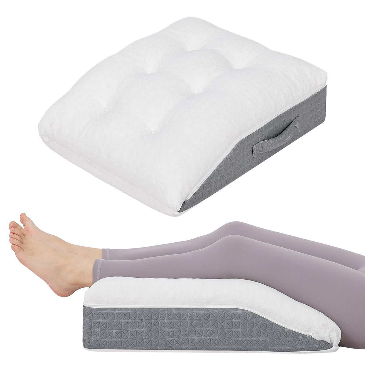 Baibu Memory Foam Leg Elevation Pillow resting on bed for leg support.