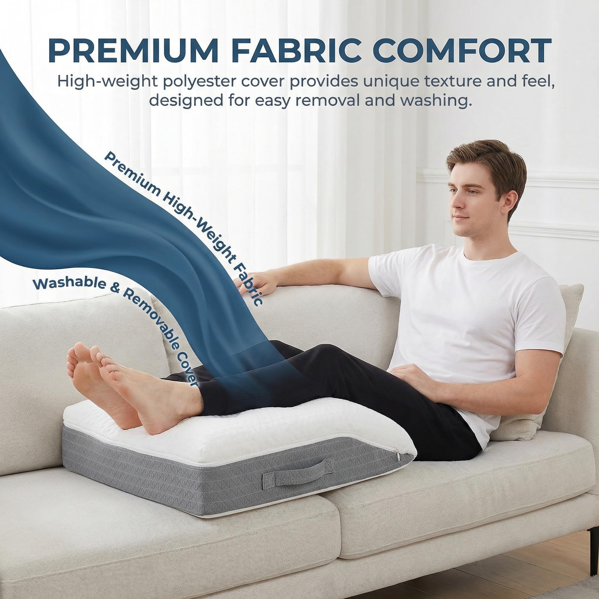 Baibu memory foam leg elevation pillow used for reading and relaxing.