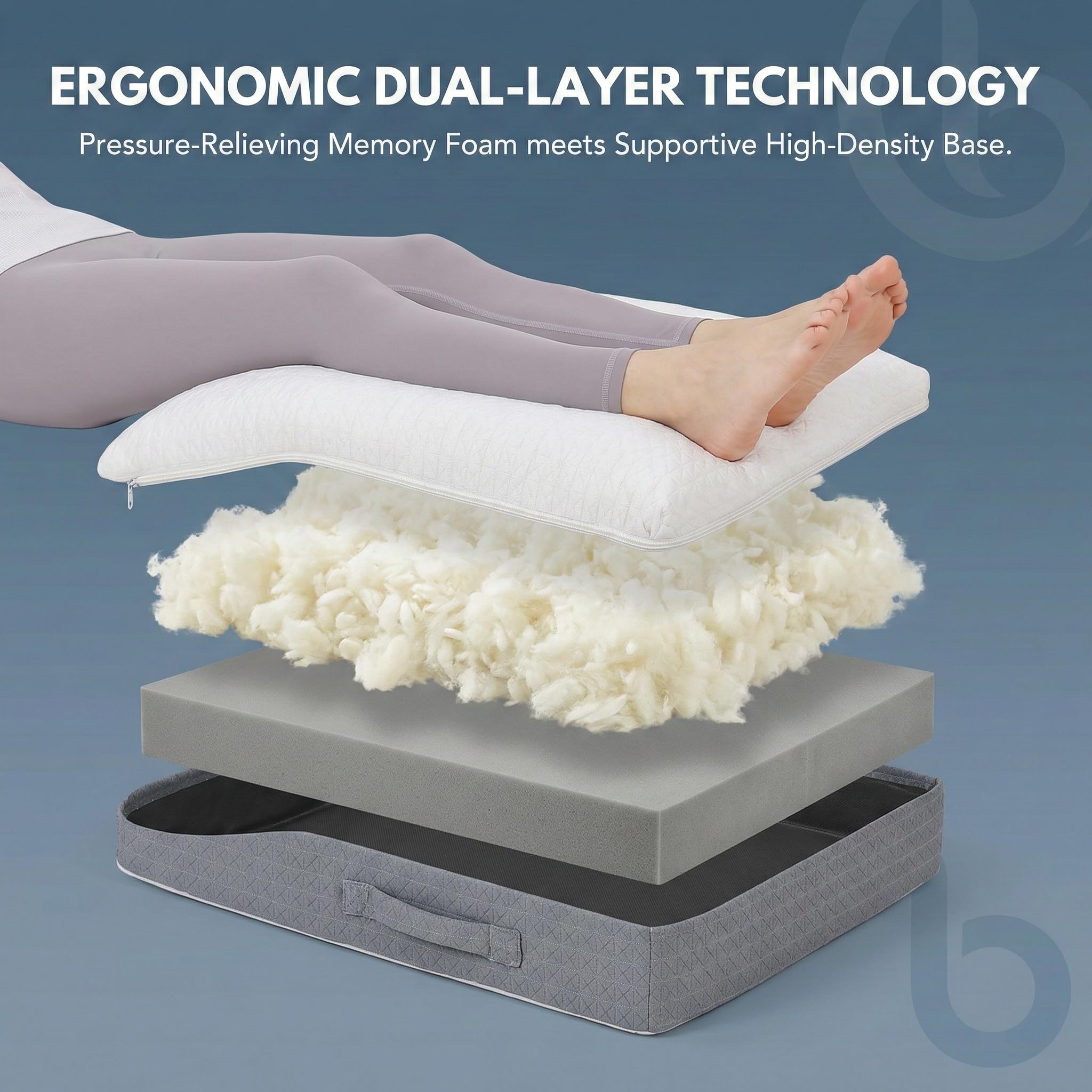 Baibu leg elevation pillow side view showing double-layer design.