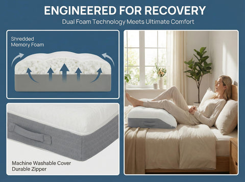 Baibu leg elevation pillow with secure strap detail for stable positioning.