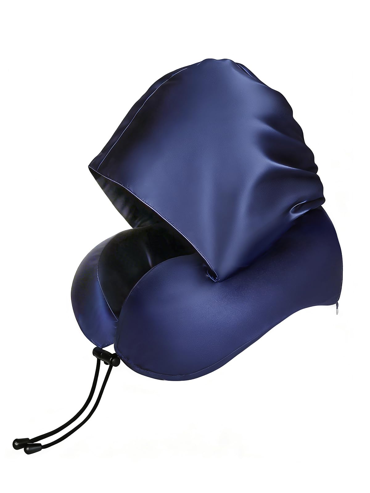BAIKEA satin neck pillow with hood in blue offers comfortable support for short hair during travel