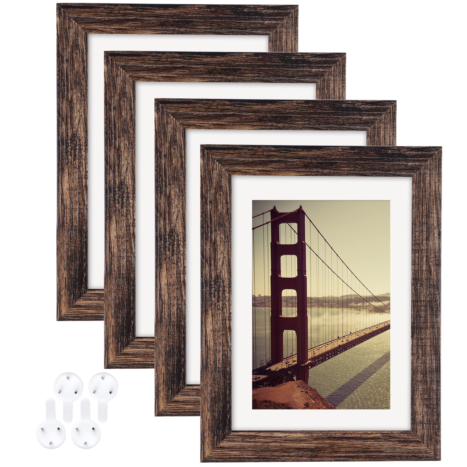 BAIJIALI 5x7 rustic brown frame with tempered glass set of four for wall display