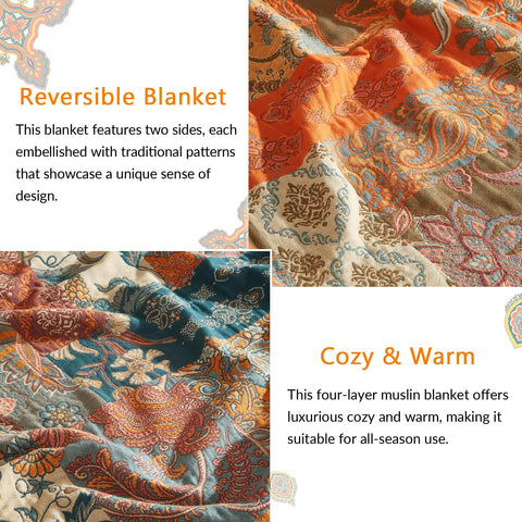 Bailix floral cotton blanket highlights breathable softness for all-season use.