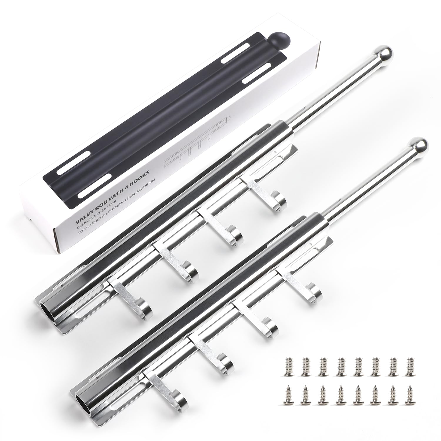 BaiNong 12-inch valet rod with four hooks for closet organization and air-drying shirts.