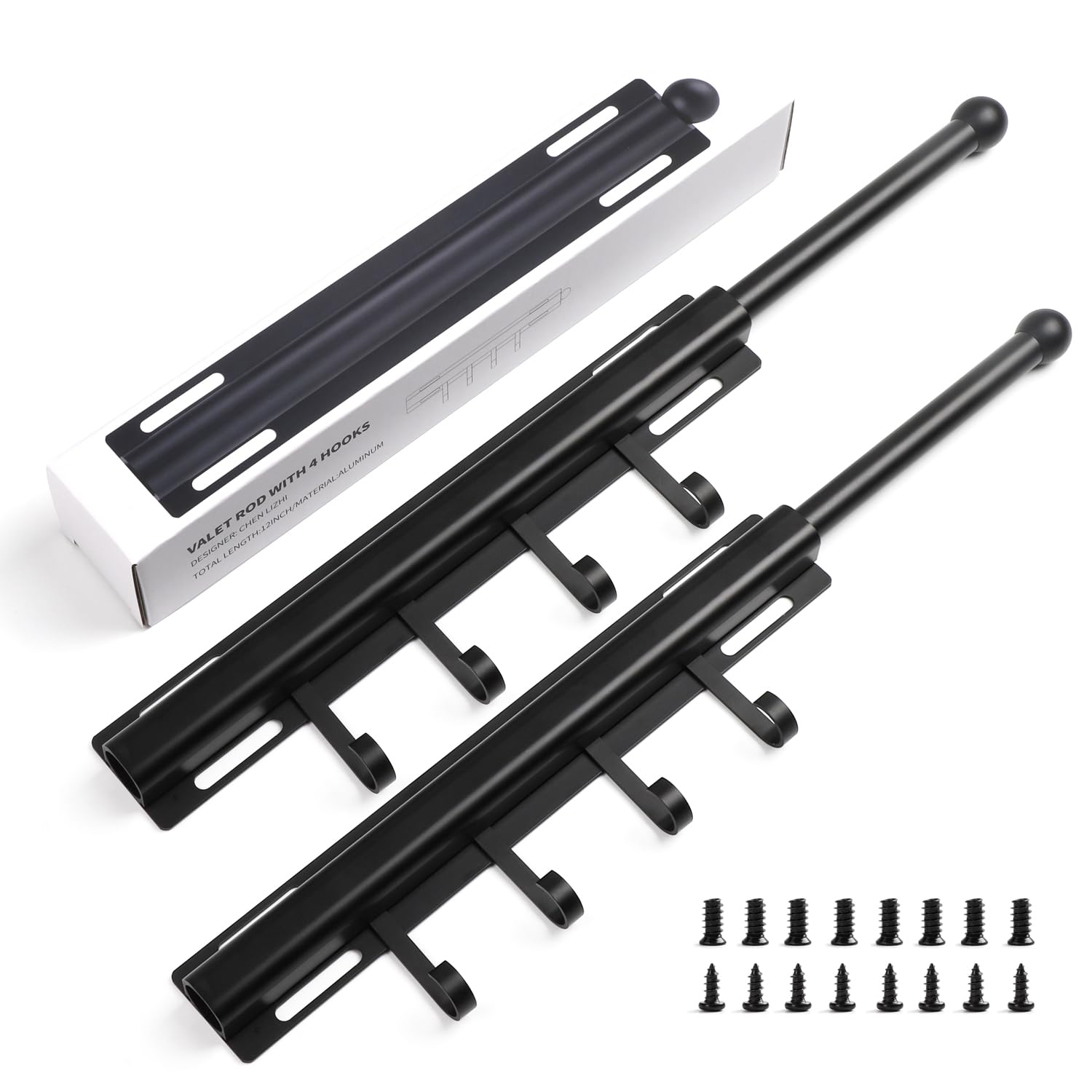 BaiNong 12in valet rod with 4 hooks for air-drying shirts and organizing outfits.
