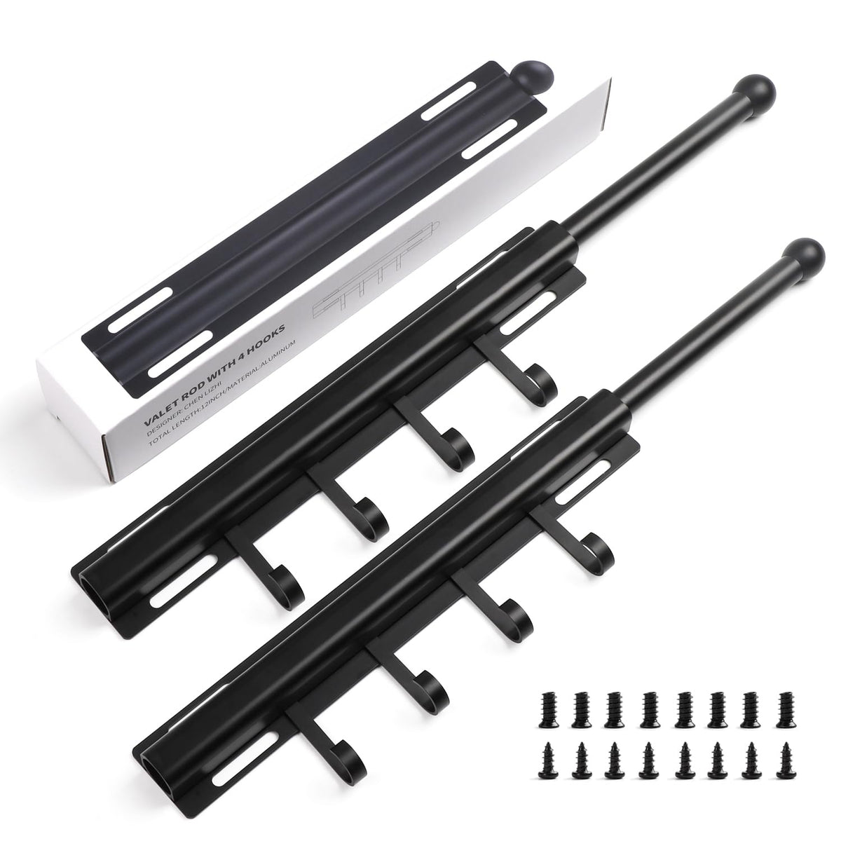 BaiNong 12in valet rod with 4 hooks for air-drying shirts and organizing outfits.