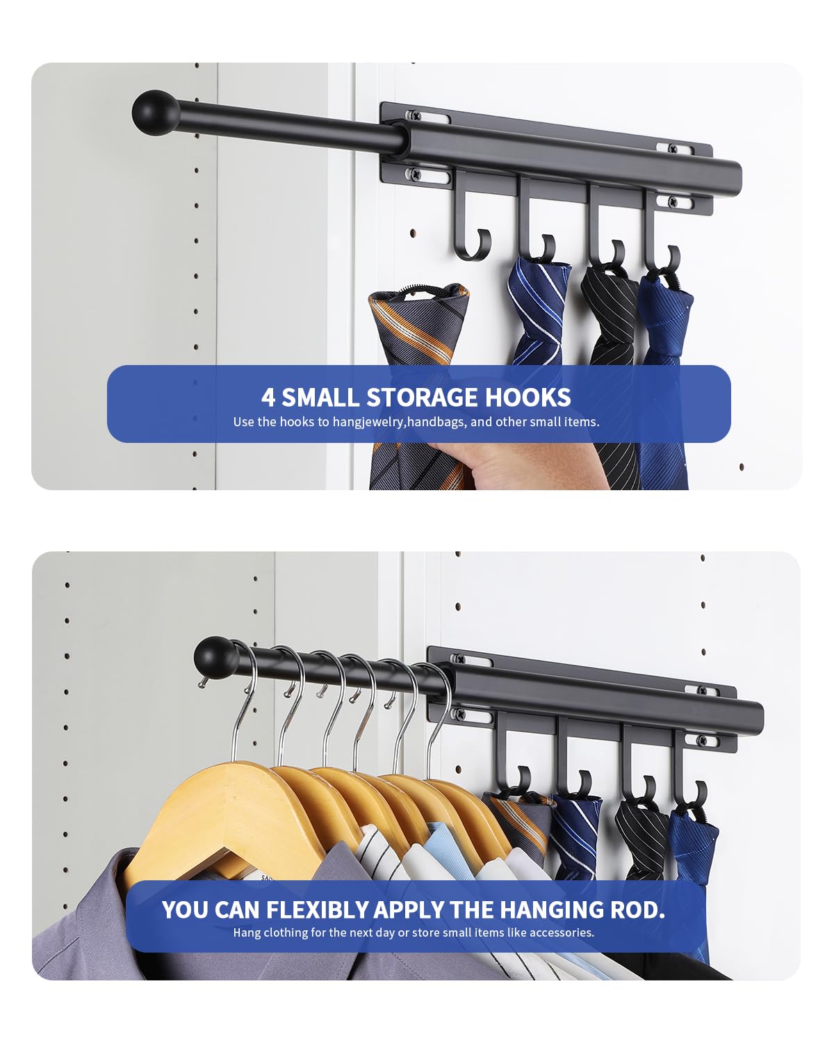 BaiNong retractable valet rod folded for compact closet use.