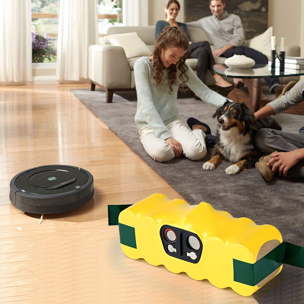 BAKTH Roomba battery front view emphasizing compact design and fit.