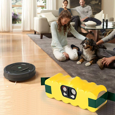 BAKTH Roomba battery front view emphasizing compact design and fit.