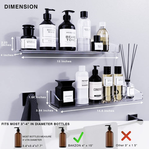 Bakzon acrylic shower shelves adhesive mount demonstrates easy no-drill installation and strong hold.
