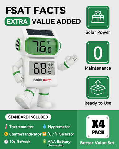 Baldr solar-powered indoor thermometer capturing ambient light for continuous readings