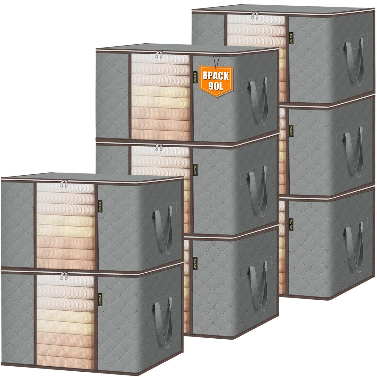 BALEINE 8-pack storage bags in grey fabric for versatile closet organization.