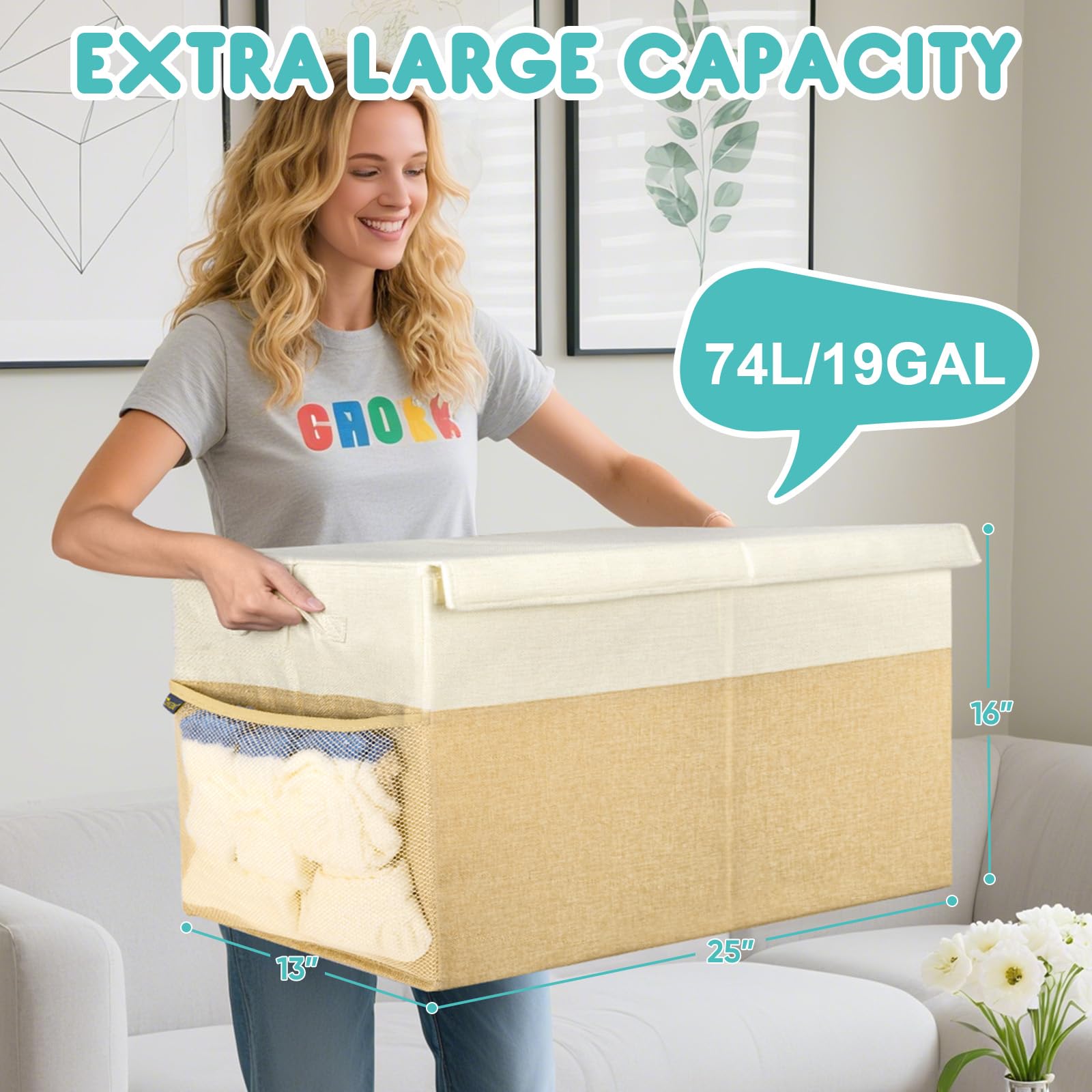 BALEINE fabric bin with mesh pockets on both sides