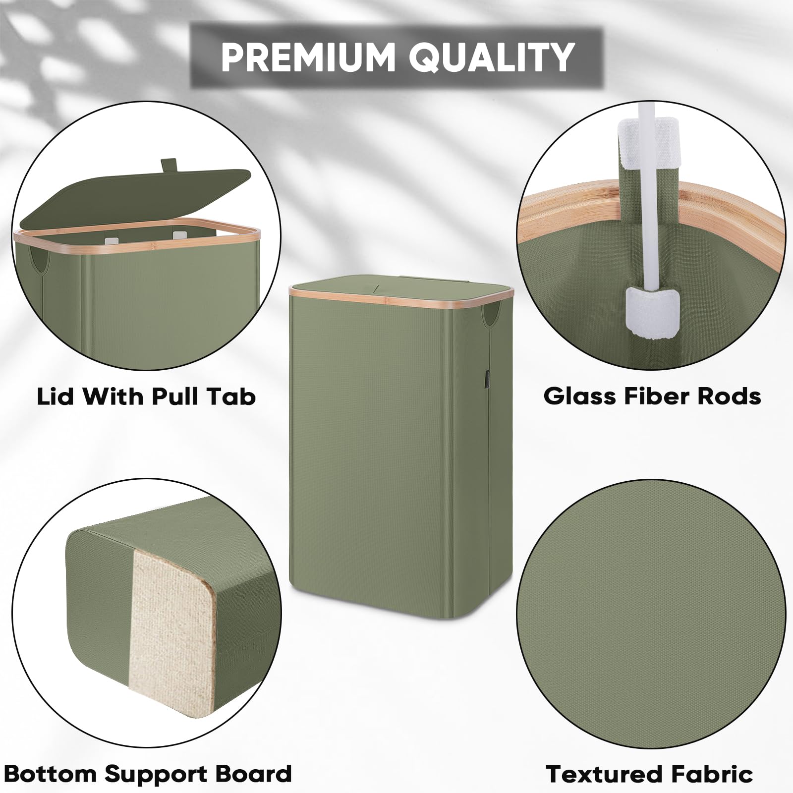 BALEINE laundry hamper with bamboo rim adds natural warmth, ideal for bedrooms.