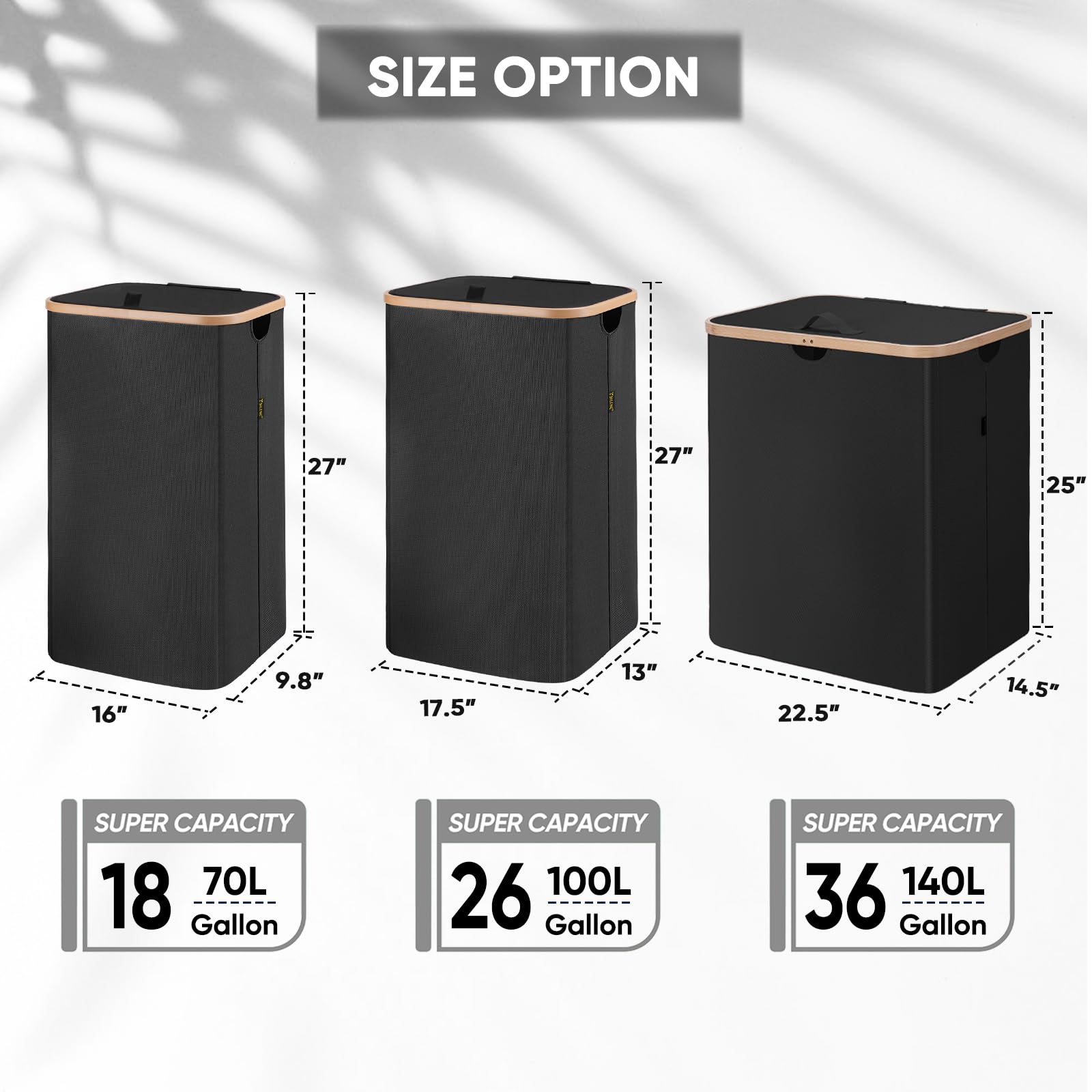Baleine laundry hamper highlights bamboo rim's natural warmth and durability.