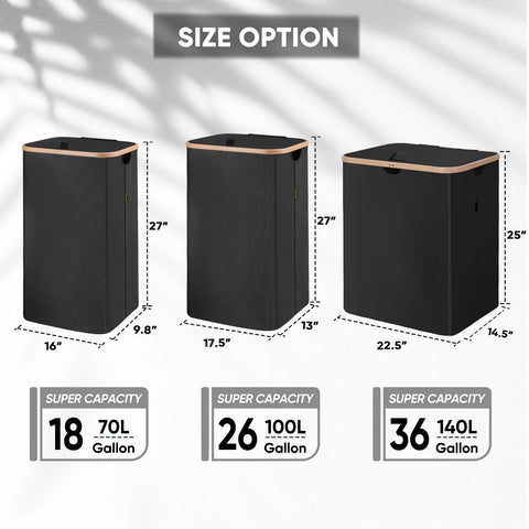 Baleine laundry hamper highlights bamboo rim's natural warmth and durability.