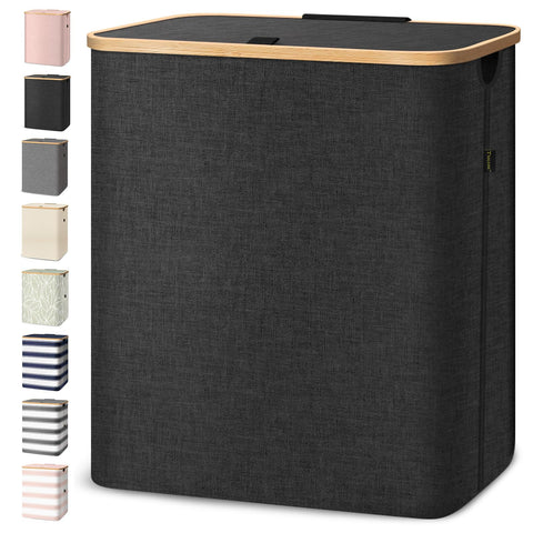 Baleine laundry hamper with lid in black, easy access for sorting.
