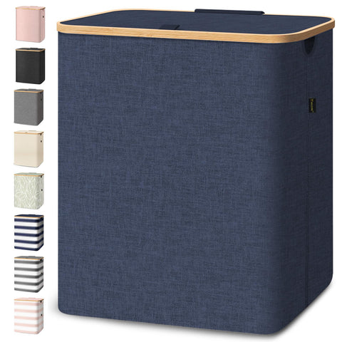 BALEINE laundry hamper with lid in blue; roomy capacity for laundry.