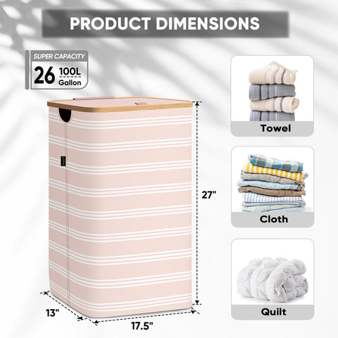 BALEINE laundry hamper bamboo pull handles make lifting easy across rooms.