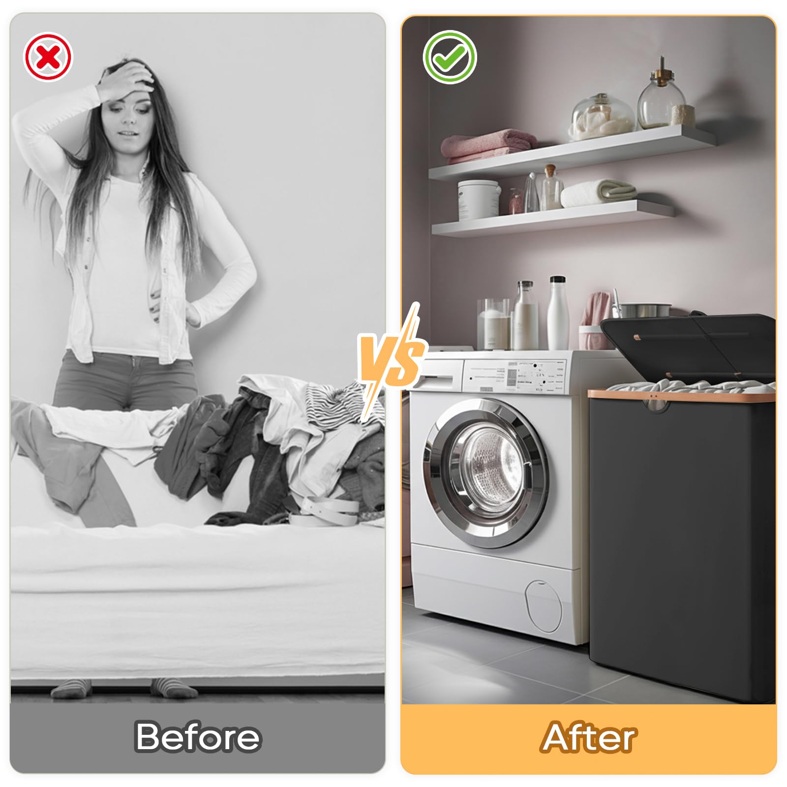 Baleine black finish complements modern rooms while concealing laundry.