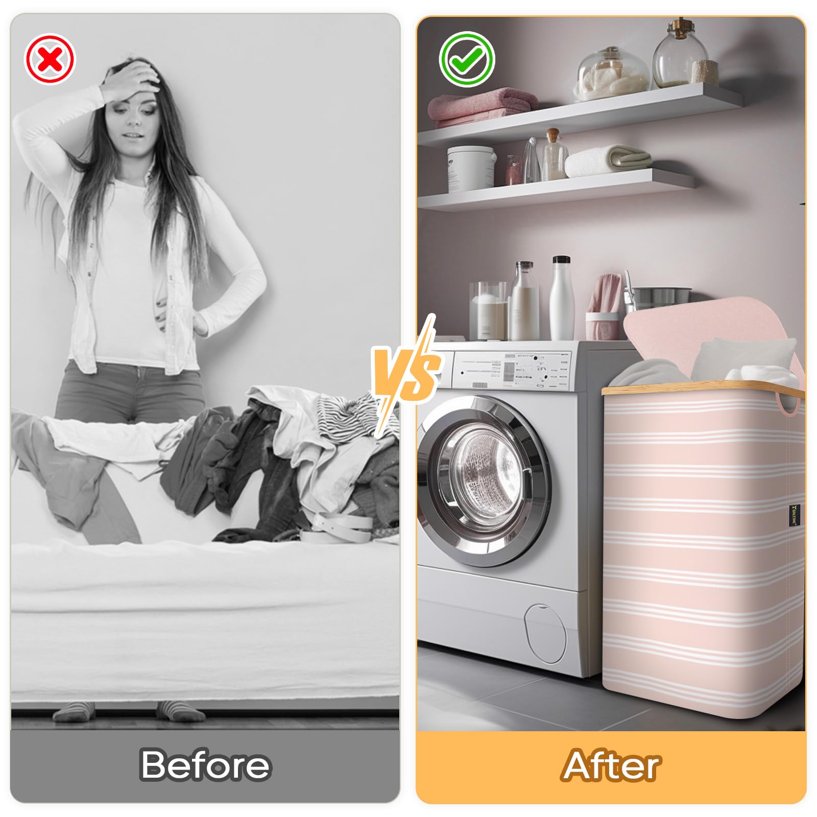 BALEINE tall laundry hamper helps keep spaces organized with easy access.