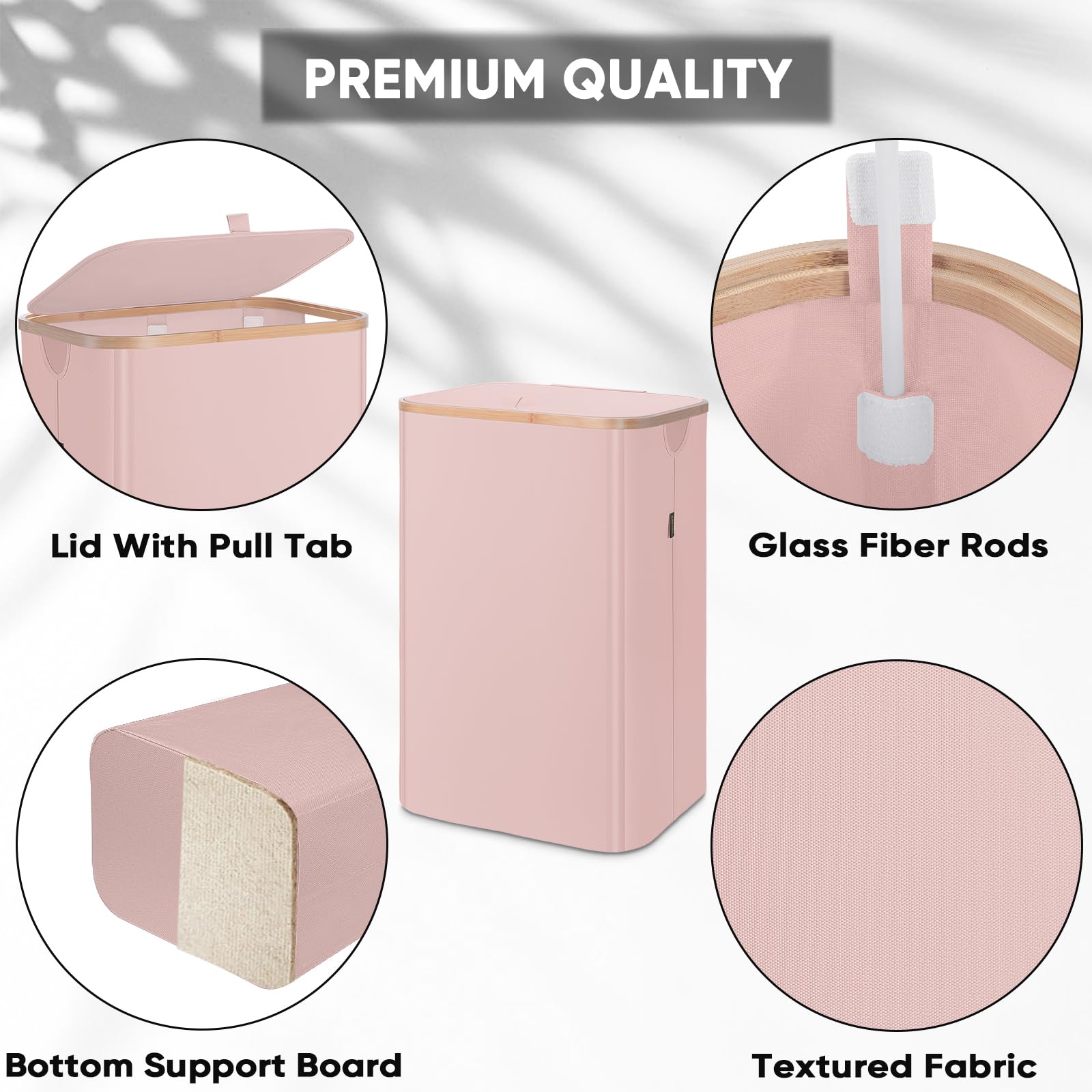 BALEINE hamper with bamboo pull handles emphasizes sturdy grip for easy transport.