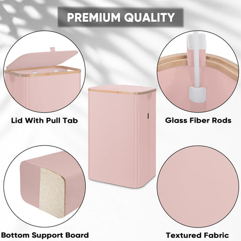 BALEINE hamper with bamboo pull handles emphasizes sturdy grip for easy transport.