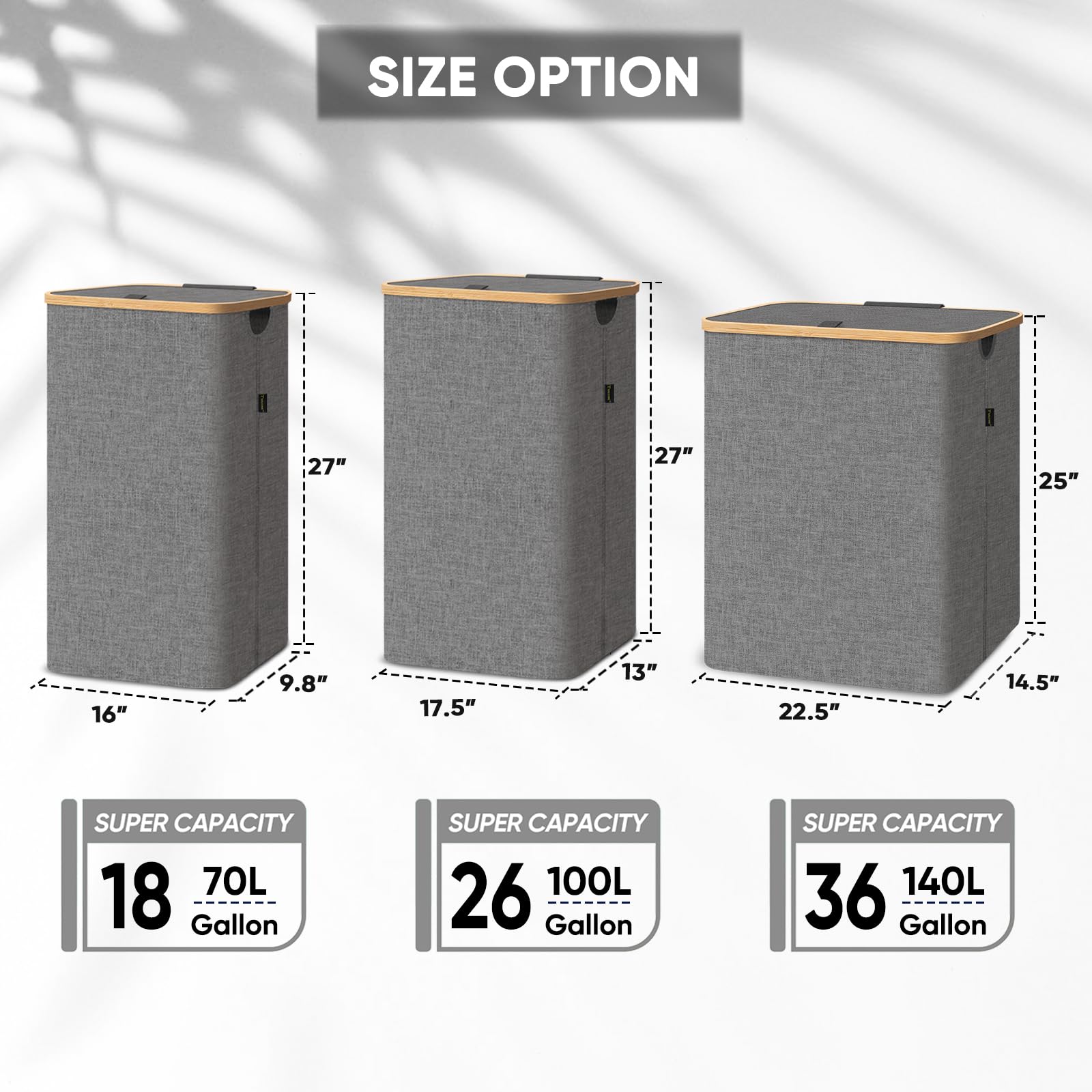 BALEINE laundry hamper shows bamboo rim for natural style and durability.