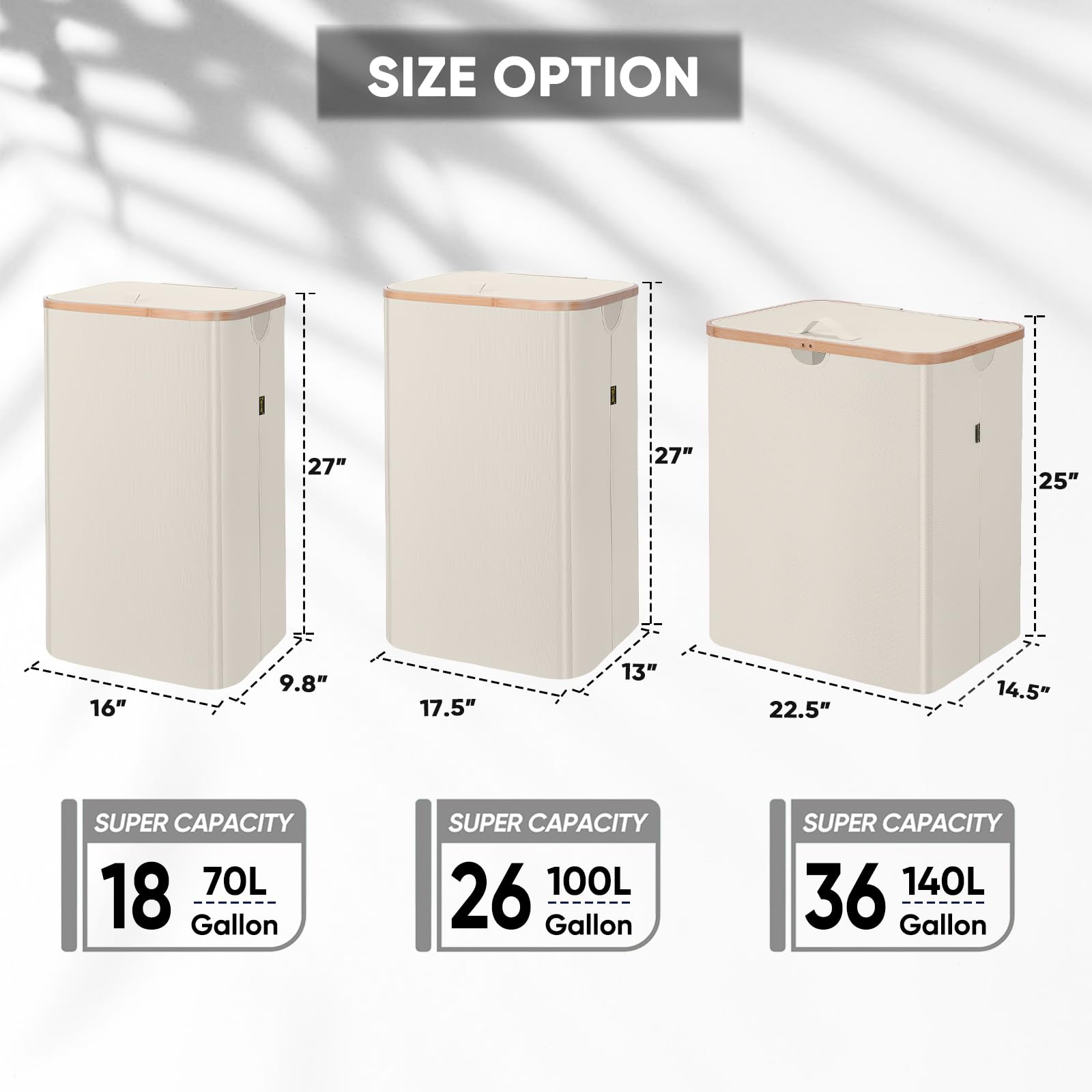 BALEINE laundry hamper bamboo rim adds natural style and durability