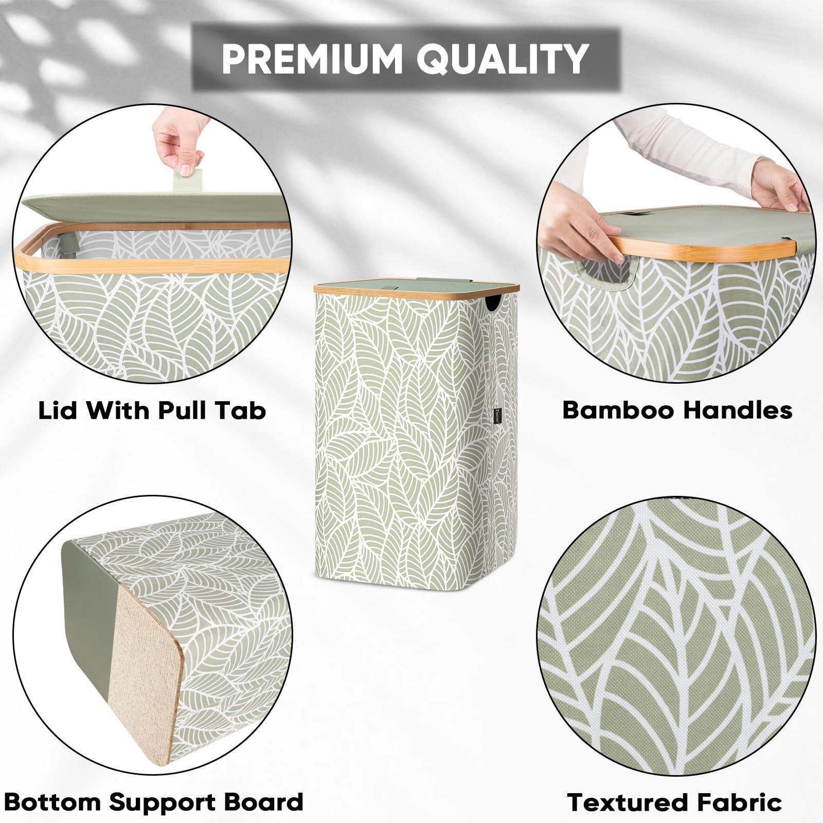 BALEINE Laundry Hamper with Bamboo Rim, bamboo accent adds natural durability.