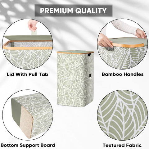 BALEINE Laundry Hamper with Bamboo Rim, bamboo accent adds natural durability.