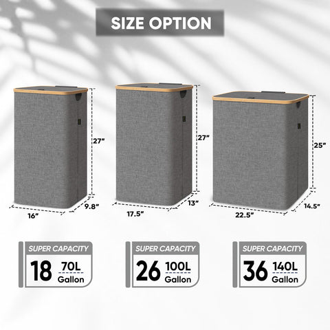 BALEINE laundry hamper shows bamboo rim for natural style and durability.